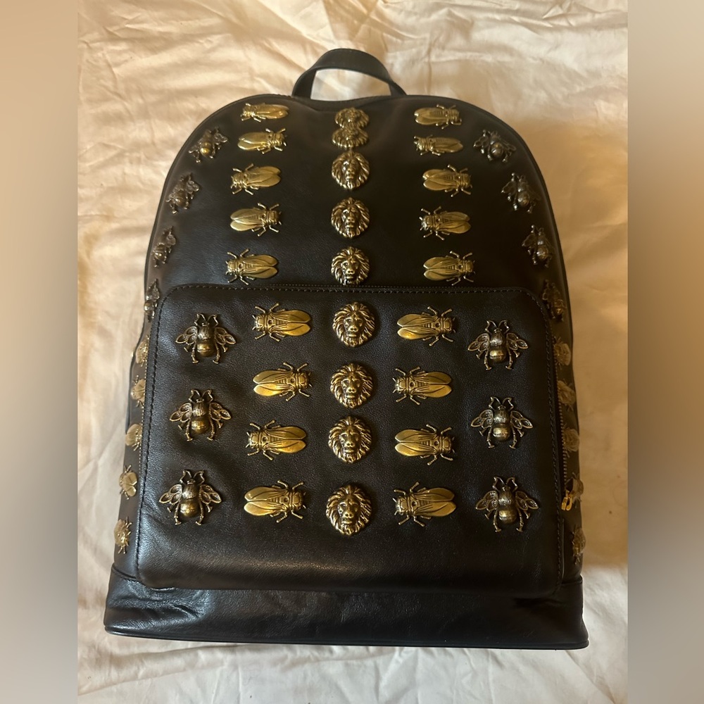 GUCCI Marmont Animal Studs Large Black Leather Backpack Unisex